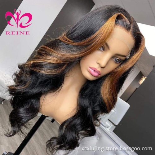 100% Virgin Brazilian Human Hair 4*4 closure  Wig 10A Grade Bone Straight Ombre Piano Color Human Hair Hd Closure Wigs